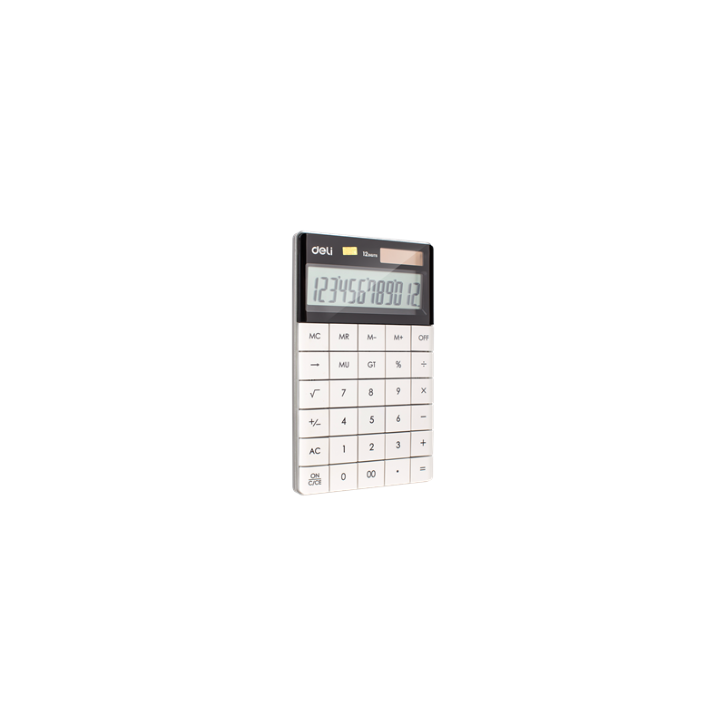 Calculatrice de bureau DELI E1589, disponible en plusieurs couleurs (blanc, bleu, rouge, vert, noir) pour une utilisation quotidienne polyvalente et élégante.