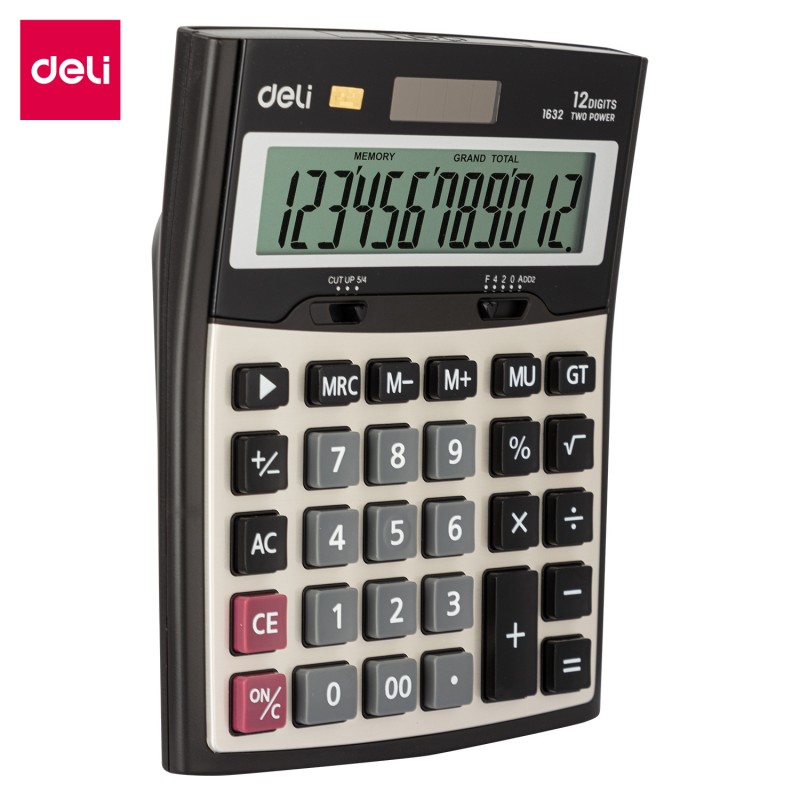 Calculatrice de bureau DELI-E1632, robuste et polyvalente, idéale pour un usage quotidien dans des environnements professionnels ou éducatifs.