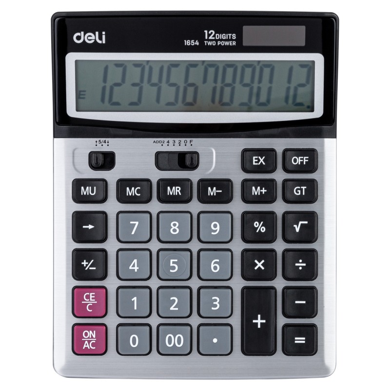 Calculatrice de bureau DELI-E1654, équipée de fonctions avancées pour un usage professionnel intensif.