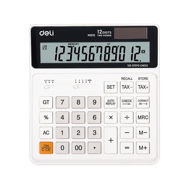 Calculatrice de bureau DELI-EM01010, élégante et disponible en noir et blanc chez It Delta Com, idéale pour un usage professionnel quotidien.