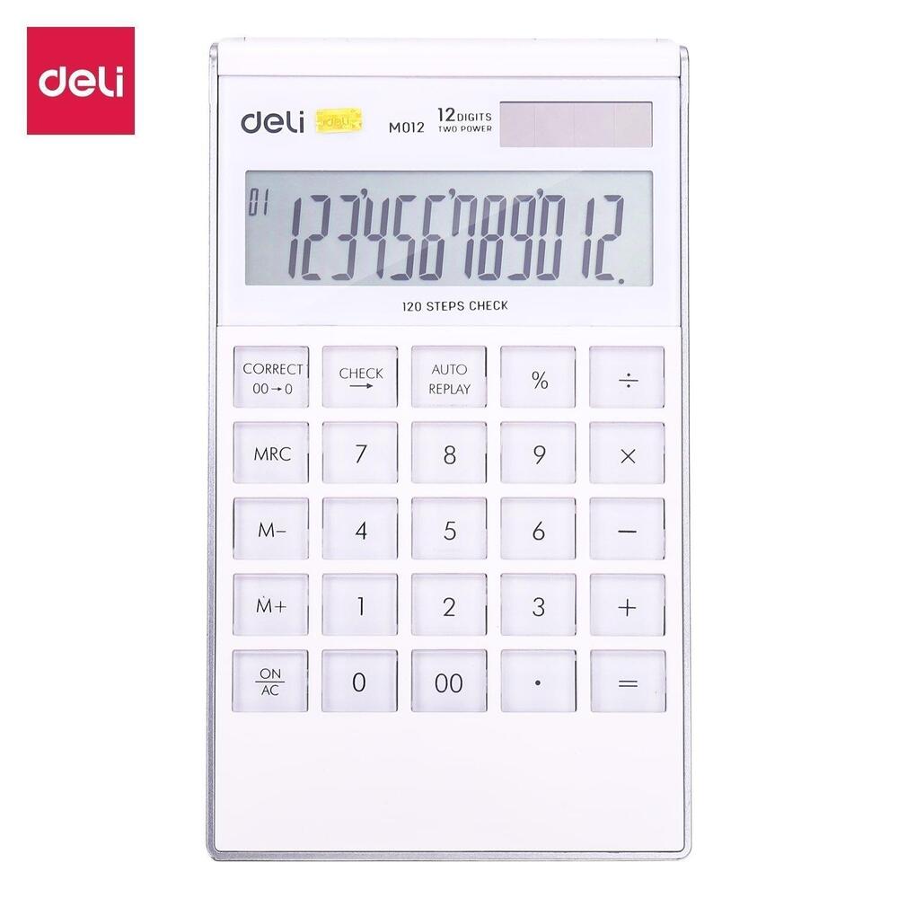 Calculatrice de bureau Deli EM01211 en blanc, élégante et fonctionnelle, disponible chez It Delta Com, parfaite pour une utilisation professionnelle et personnelle.