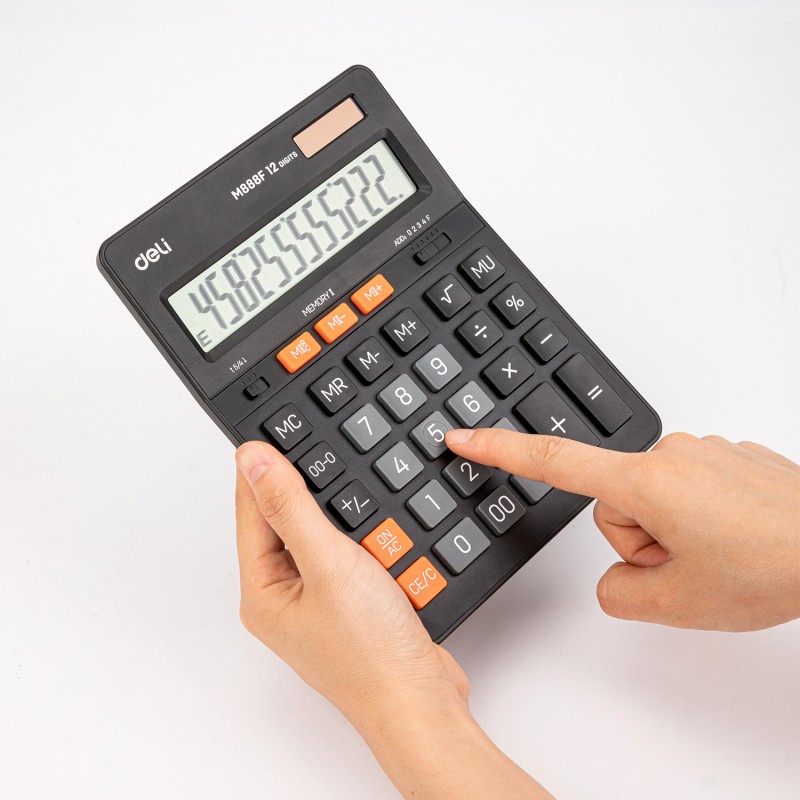 Calculatrice à double mémoire Deli EM444, disponible chez It Delta Com, idéale pour des calculs complexes et une gestion de données efficace.