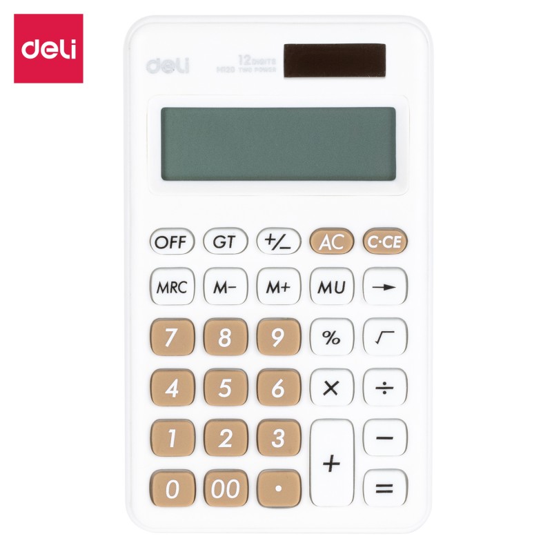 Calculatrice Deli EM120, disponible en blanc, gris, et vert chez It Delta Com, combine précision et design moderne pour un usage quotidien efficace.