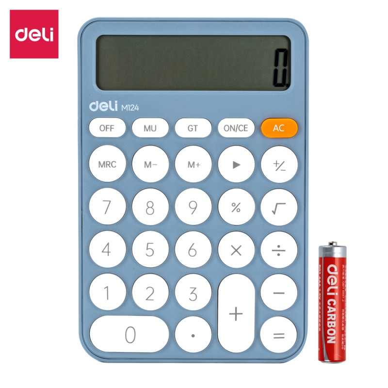 Calculatrice Deli M124, disponible en couleurs vives (rose, bleu, et vert) chez It Delta Com, parfaite pour les étudiants et professionnels à la recherche d'un outil coloré et fonctionnel.