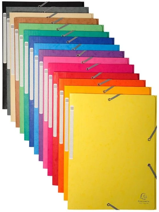 Lot de chemises à rabats Exacompta en coloris assortis, idéales pour le classement et la protection des documents. Format pratique avec rabats de maintien.