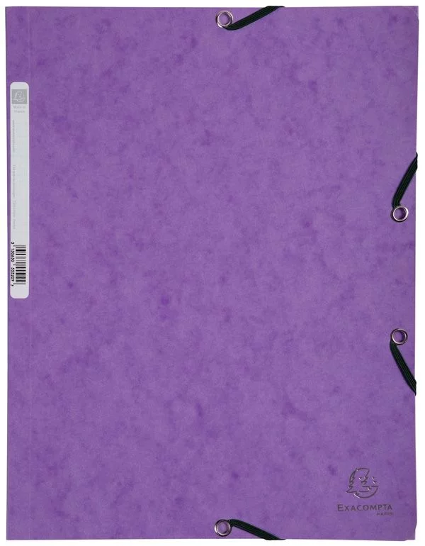 Chemise cartonnée violette format A4 avec 3 rabats et élastiques pour un maintien optimal de vos documents. En carte lustrée 400g/m², elle allie robustesse et élégance.