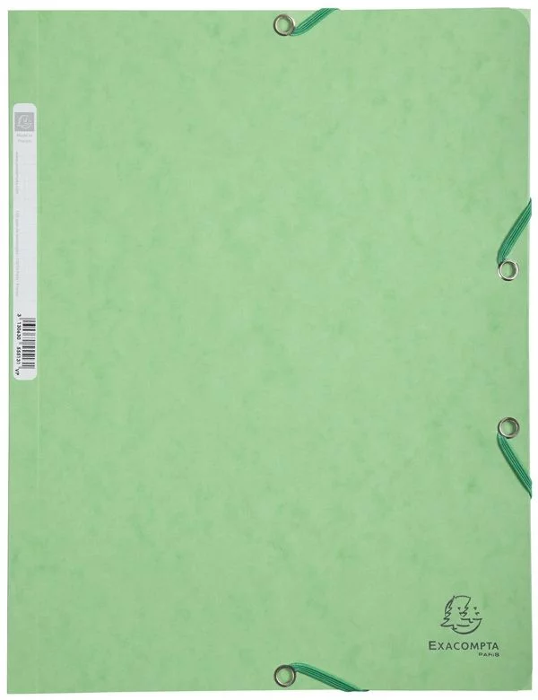 Chemise cartonnée vert tilleul format A4 avec 3 rabats et élastiques pour un maintien optimal de vos documents. En carte lustrée 400g/m², elle allie fraîcheur et durabilité.