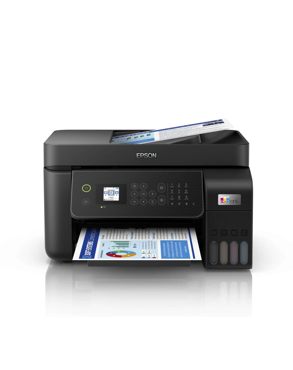 L'Epson EcoTank L5290 est une imprimante multifonction professionnelle à réservoirs rechargeables, offrant impression, copie, numérisation et connectivité sans fil.