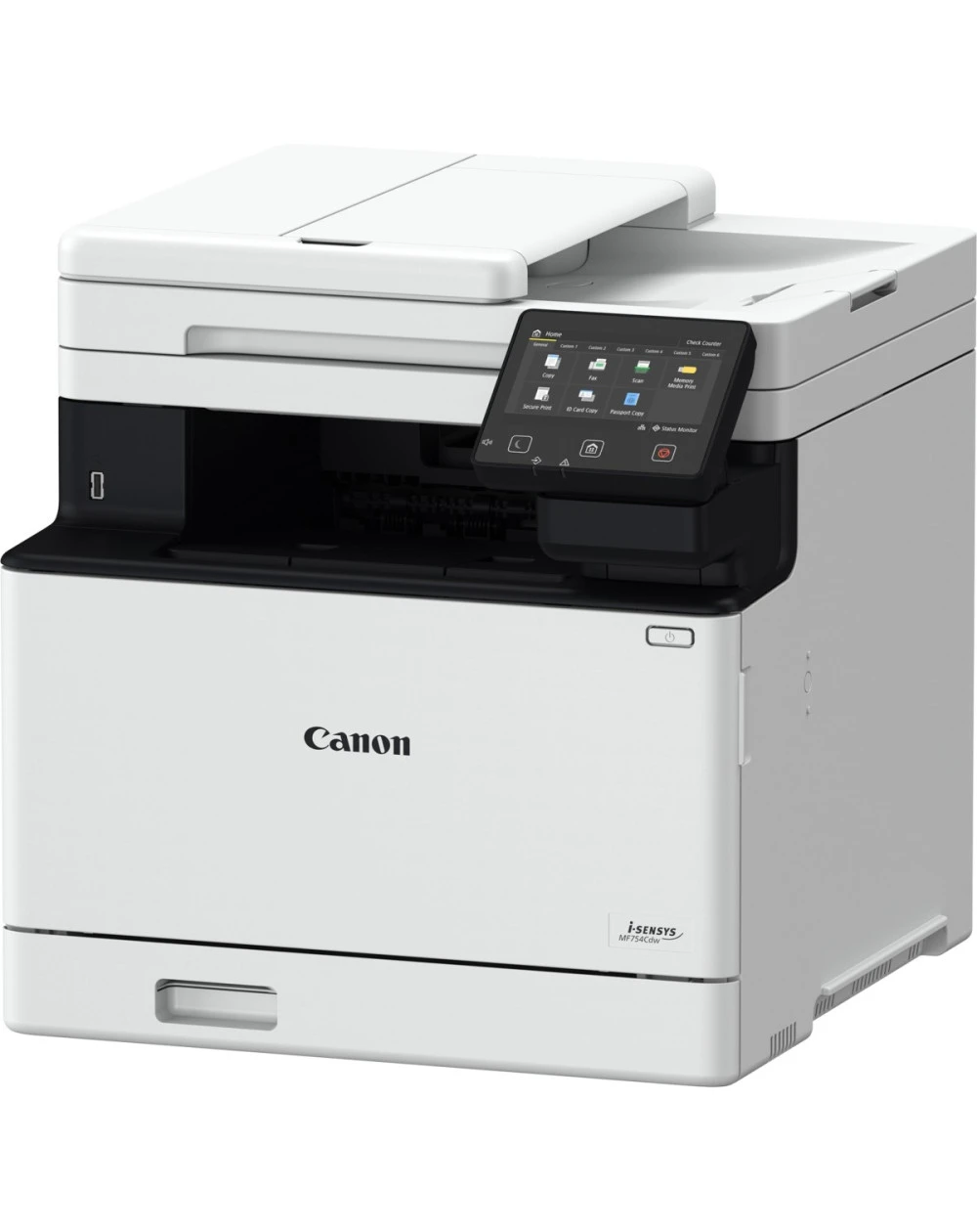 L'imprimante Canon i-SENSYS MF754Cdw multifonction laser couleur offre impression, copie, numérisation et fax avec connectivité sans fil et écran tactile intuitif.