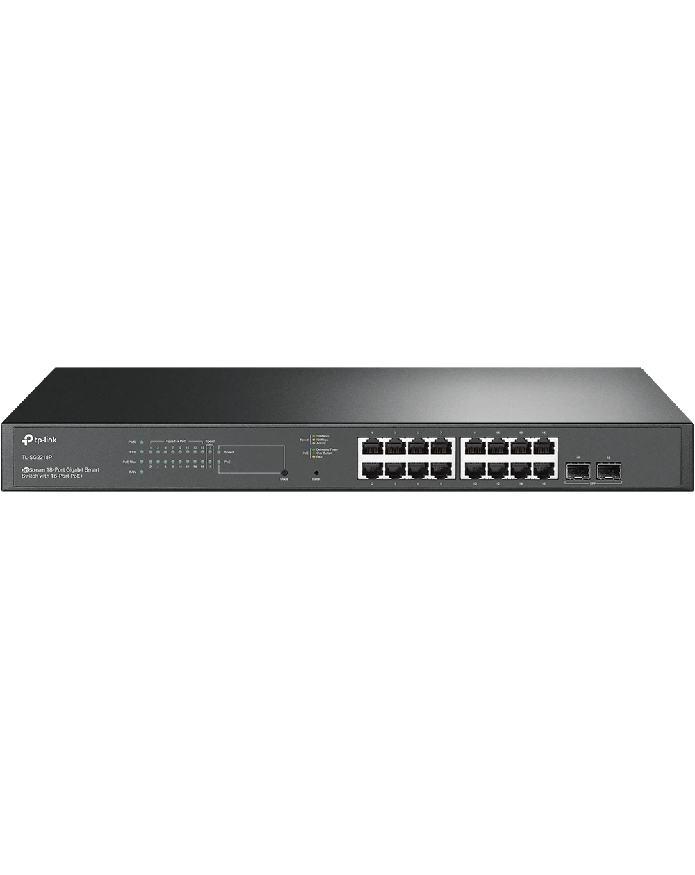 Le Switch TP-Link JetStream TL-SG2218P est un switch gigabit 18 ports, avec 16 PoE+, idéal pour les entreprises nécessitant une solution réseau performante avec une gestion avancée et une alimentation PoE.