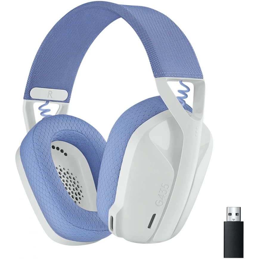 Le Logitech G435 – Blanc est un casque gaming sans fil avec technologie Lightspeed et Bluetooth, transducteurs 40 mm, deux microphones Beamforming, oreillettes à mémoire de forme et autonomie jusqu’à 18 heures, léger et certifié CarbonNeutral.
