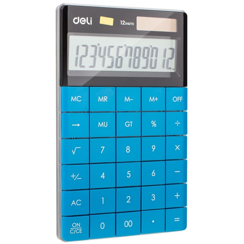 Calculatrice de bureau DELI E1589, disponible en plusieurs couleurs (blanc, bleu, rouge, vert, noir) pour une utilisation quotidienne polyvalente et élégante.