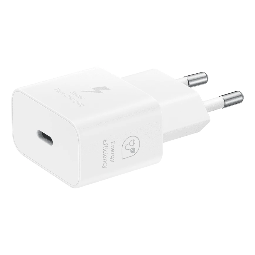 Le Chargeur Samsung Blanc Ultra-Rapide 25W USB-C permet une charge rapide et sécurisée pour tous vos appareils USB-C. Compact et élégant, il combine performance et praticité sans câble encombrant.