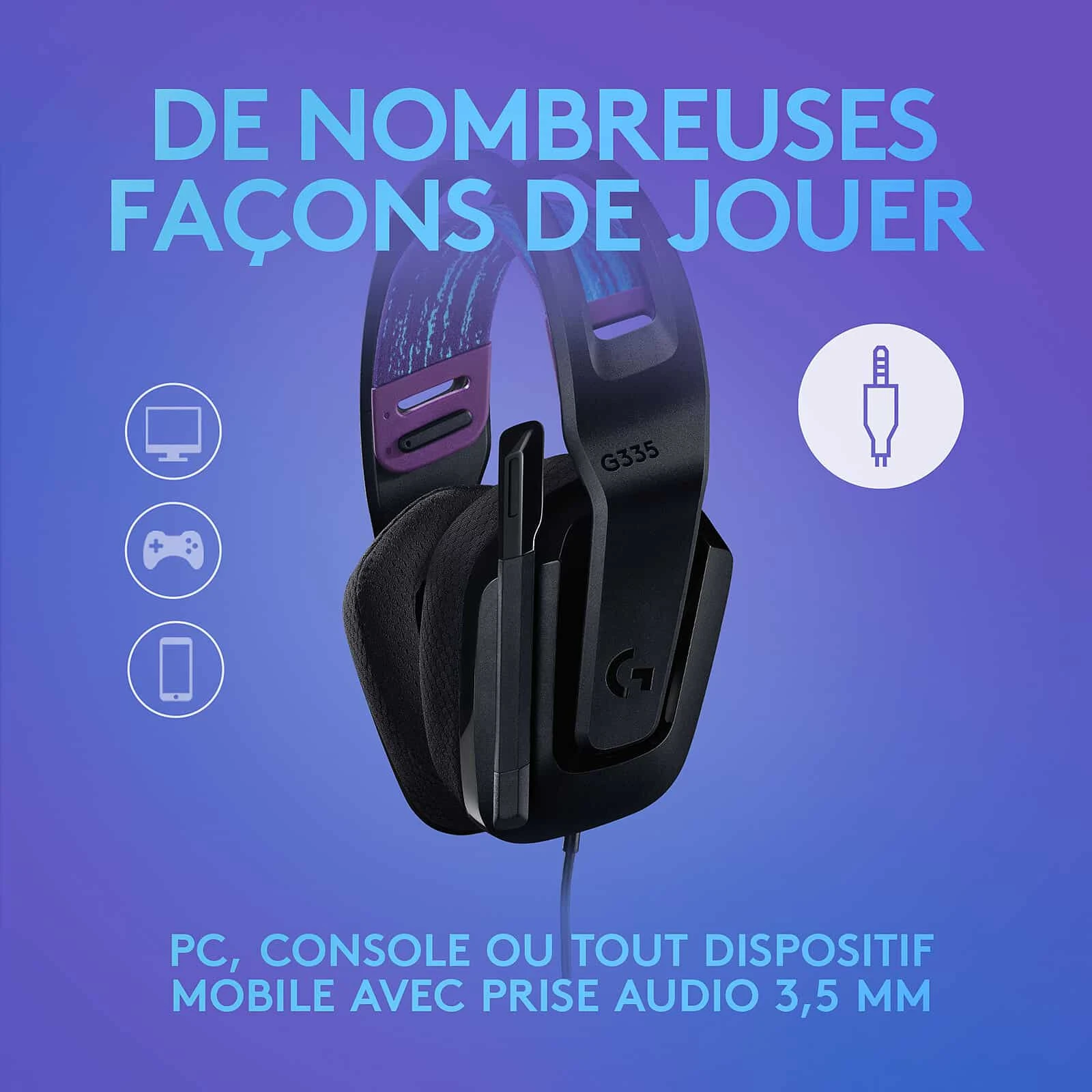 Le Logitech G335 est un casque filaire gamer avec transducteurs 40 mm, micro unidirectionnel repliable, confort longue durée et certification Discord, compatible PC, consoles et mobiles.