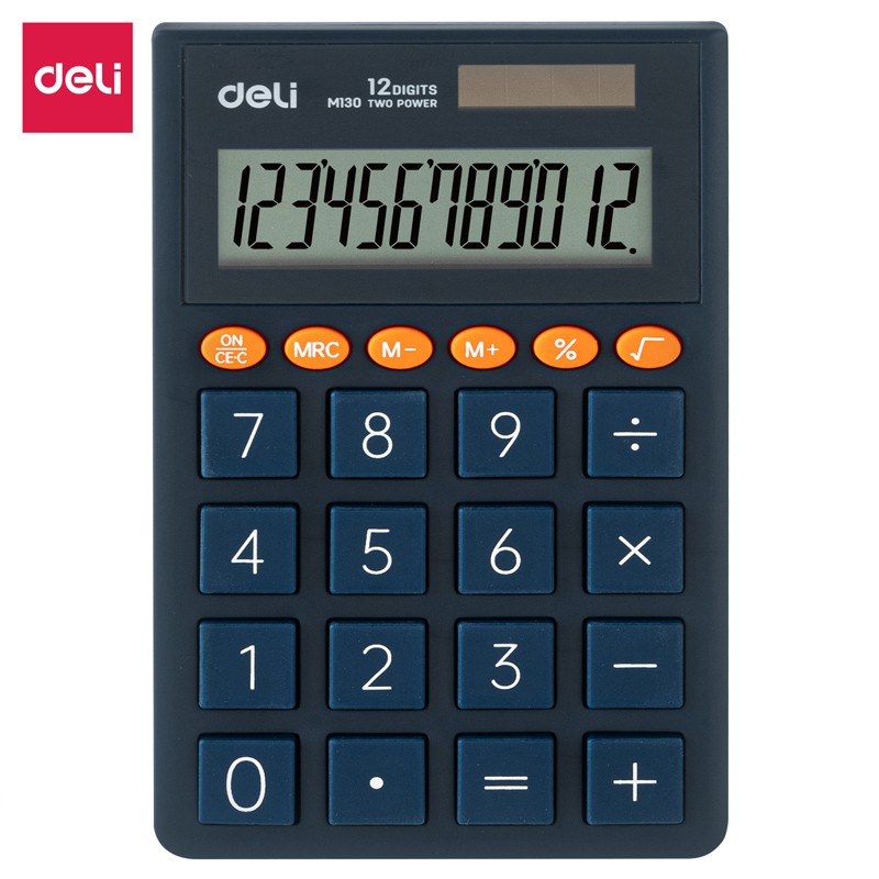 Calculatrice Deli EM130, disponible chez It Delta Com en bleu, gris, et vert, allie fonctionnalité et design moderne pour un usage quotidien.