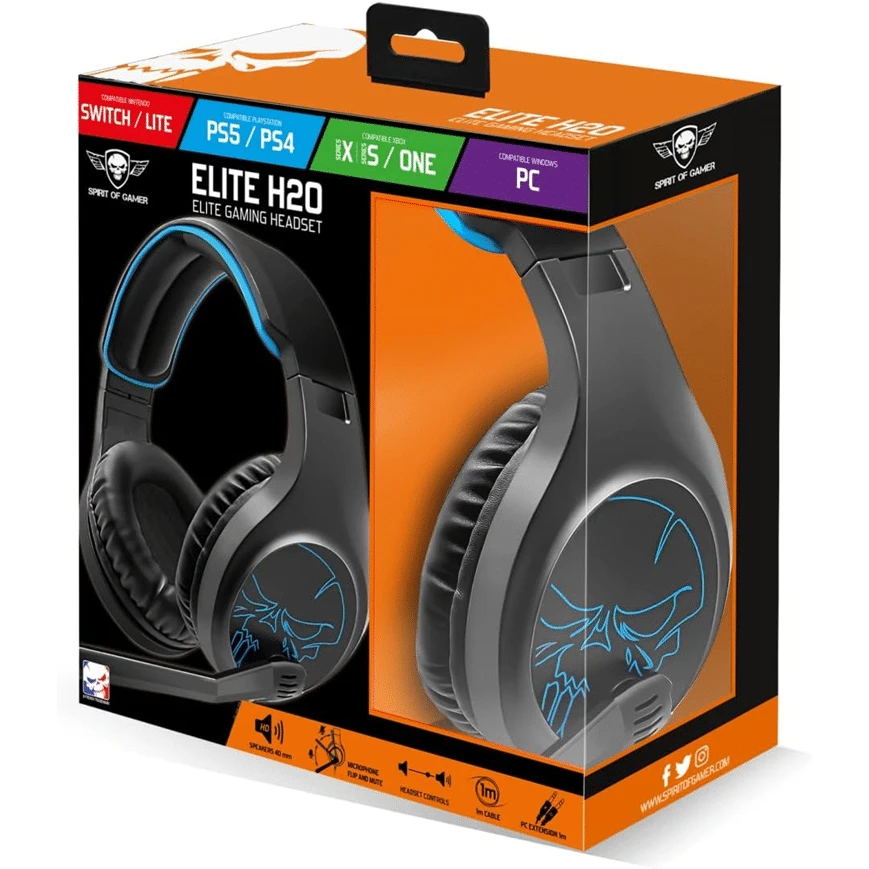 Le Spirit of Gamer Elite-H20 est un micro-casque filaire gamer avec haut-parleurs 40 mm, arceau réglable, coussinets en similicuir pour un confort optimal et compatibilité PC, Mac, PS4, Xbox One et Nintendo Switch.