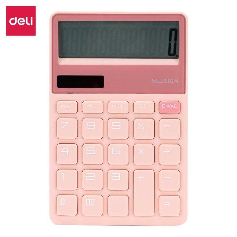 Calculatrice Nusign Deli ENS042, disponible en blanc, rose, et vert chez It Delta Com, allie style moderne et fonction pratique pour un usage quotidien dynamique.