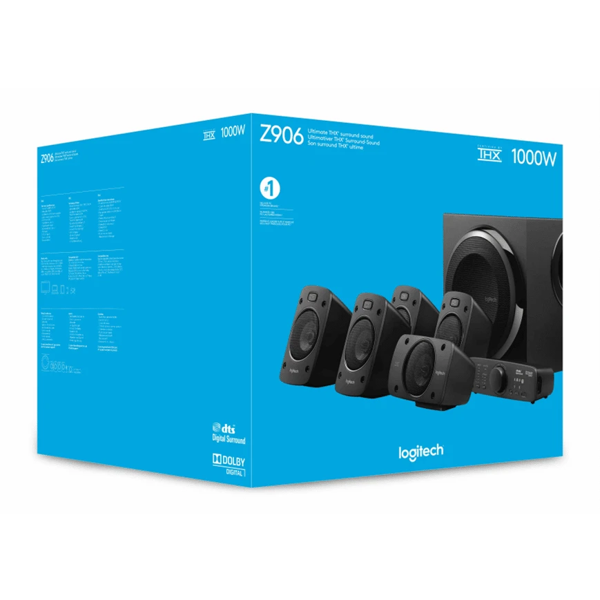 Le Logitech Z906 est un système de haut-parleurs 5.1 THX certifié avec 500 W de puissance, décodeur numérique, entrées numériques et analogiques, et pupitre de commande facile à utiliser pour une expérience audio immersive.