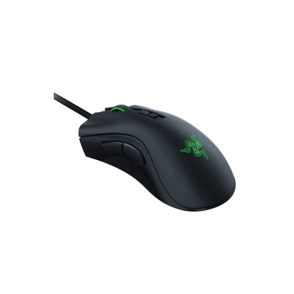 Razer DeathAdder Essential – Souris gaming filaire ergonomique avec capteur optique 6400 DPI, 5 boutons programmables et rétroéclairage vert.