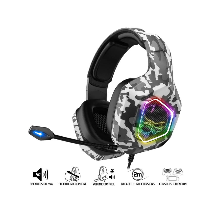 Le Spirit of Gamer Elite-H50 – Arctic Edition est un casque filaire RGB avec écouteurs 50 mm, isolation phonique, micro omnidirectionnel flexible, arceau réglable, télécommande filaire et compatibilité PC, PS4, Xbox One et Nintendo Switch.