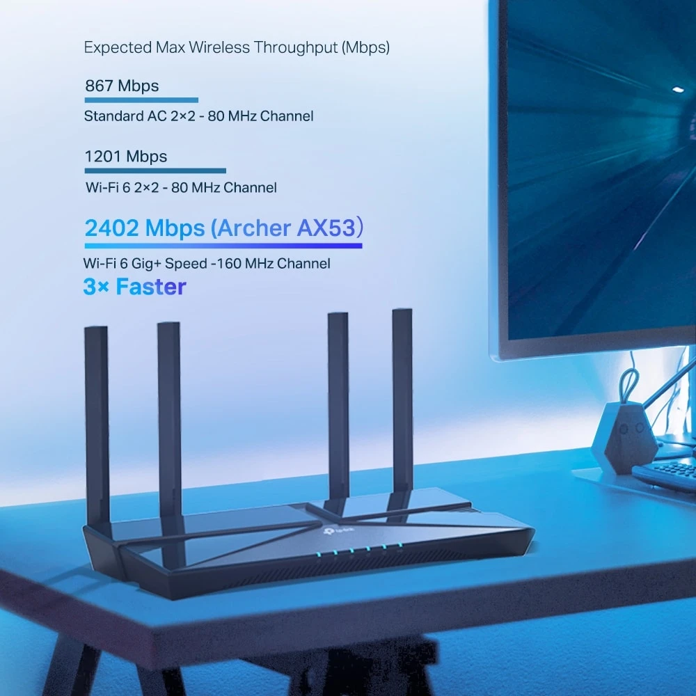 Le TP-Link Archer AX53 est un routeur WiFi 6 bi-bande Gigabit conçu pour offrir une connexion ultra-rapide et stable à toute la maison. Avec ses débits jusqu’à 2402 Mbps, sa technologie OFDMA et son support EasyMesh, il est idéal pour le streaming 4K/8K, le gaming et les environnements multi-appareils.