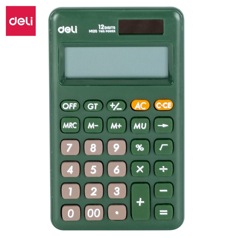 Calculatrice Deli EM120, disponible en blanc, gris, et vert chez It Delta Com, combine précision et design moderne pour un usage quotidien efficace.