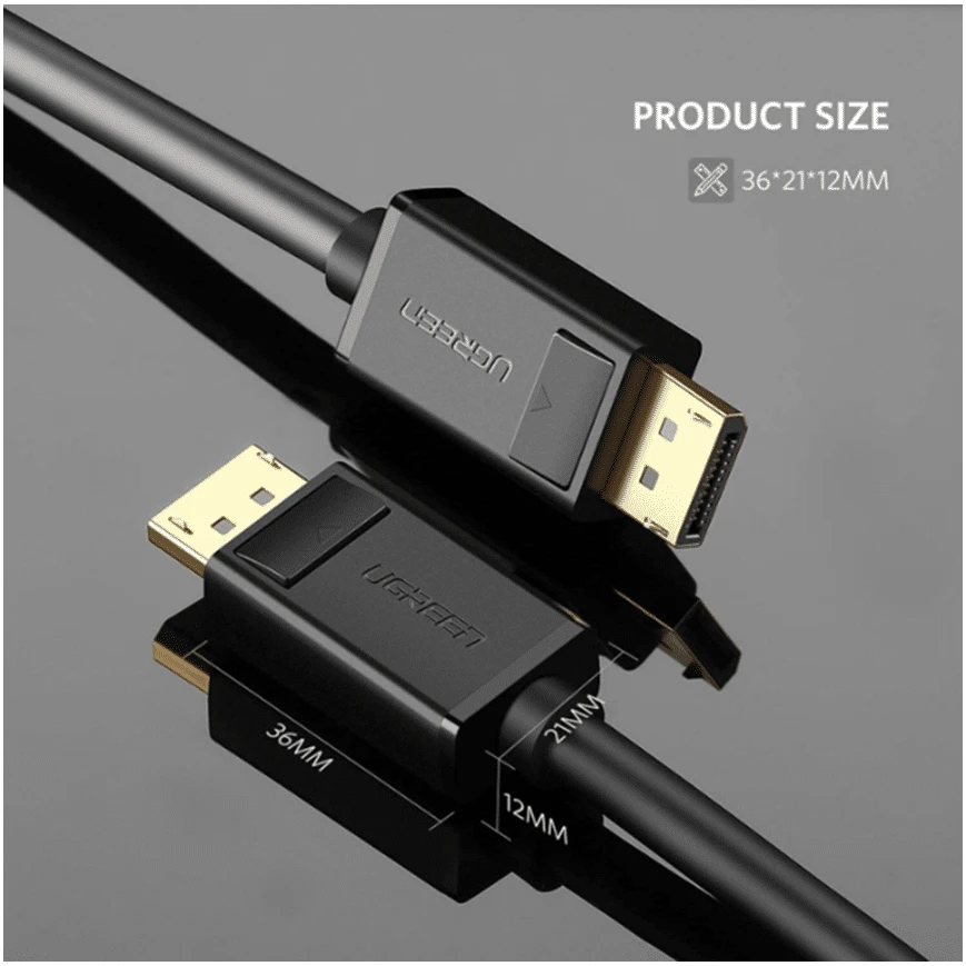 Le Câble Ugreen DisplayPort 1.2 Mâle vers Mâle (1 mètre) offre une transmission vidéo ultra-fluide jusqu’à 4K à 60Hz et 2K à 144Hz. Idéal pour le gaming, le streaming et le travail graphique.