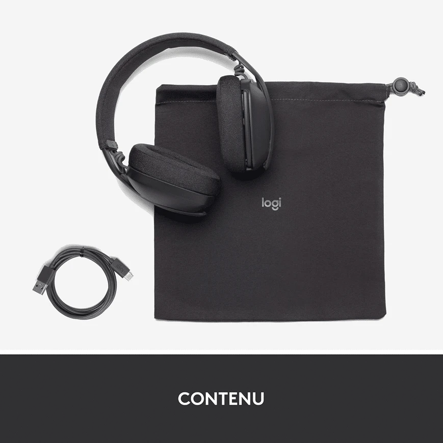 Le Logitech Zone Vibe 100 est un casque sans fil Bluetooth 5.2 conçu pour les espaces de travail ouverts, avec transducteurs de 40 mm, double micro anti-parasite, oreillettes à mémoire de forme et certification Microsoft Teams.