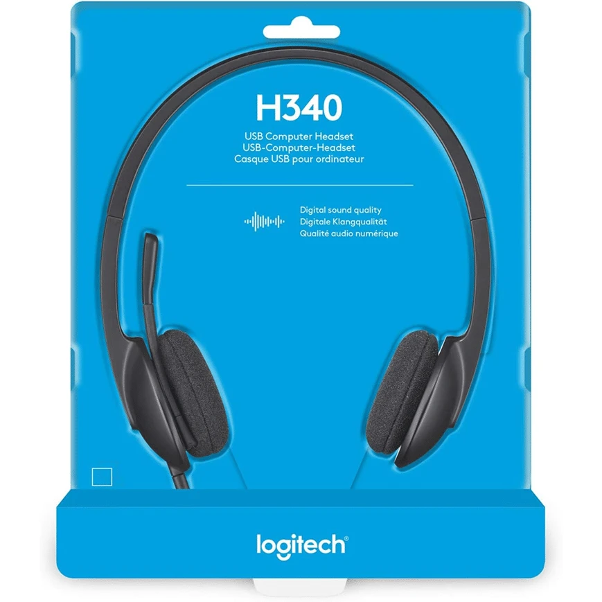 Le Logitech H340 USB est un casque filaire stéréo avec micro rotatif 180°, commandes intégrées pour le volume et la sourdine, bandeau réglable et câble de 1,8 m pour une utilisation facile sur PC et Mac.